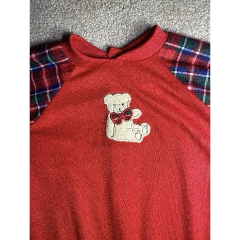 Vintage 90s Christmas Baby Sleeper Red Plaid Teddy Bear NWT 6 Months